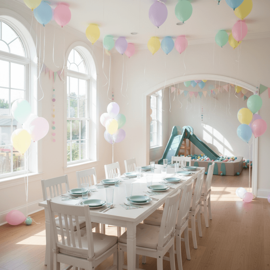 Private party room with colorful balloons